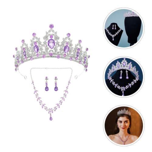 Conjunto de joyas moradas de metal con collar, pendientes y corona DECHOUS 5