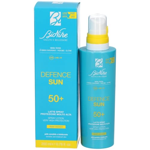 BioNike Defence Sun - Latte Solare Spray SPF 50+ per Pelli Sensibili e Intolleranti, Azione Protettiva e Antiossidante, Waterproof e Non Appiccicoso, Lenisce e Ripara la Pelle, 200 ml