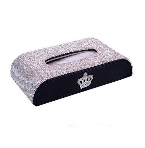 EING Auto Tissue Box mit Bling Bling Luxus Kristall Krone & Diamant Glitzer, Tissue Getränkehalter für Auto, Zuhause und Office-White Cover