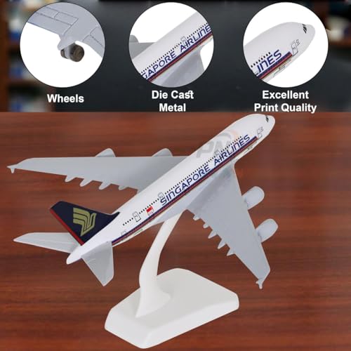Image of Singapore Airlines Airbus A380 Diecast Airplane Model :Scale Modal 20cm Metal Aircraft with Stand for Adults & Kids (Singapore Airlines)