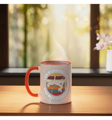Taza de cerámica con diseño High Jump en naranja y blanco miniatura 3