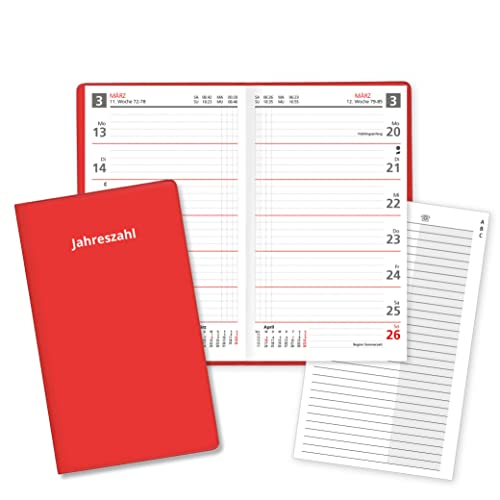 Wochentaschenkalender 2026 Sekunda 26 Taschenplaner 26 in Rot mit Adressheft und PVC Einband in Rot Made in Germany