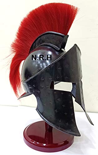 Nautical Replica Hub Medieval Greek Corinthian Helmet Roman Trojan Knight Spartan LARP Costume Black Halloween Helmet W/Stand