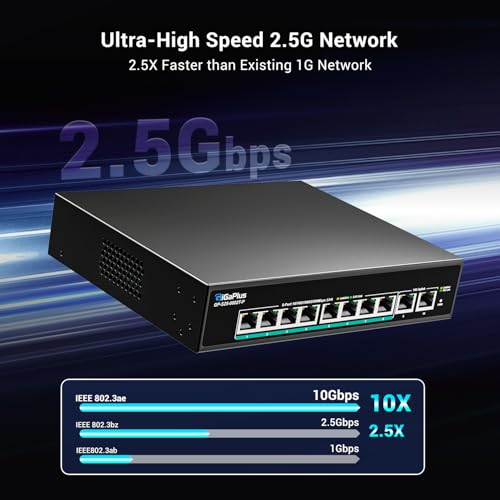 Image of 10-Port 10Gb Unmanaged PoE Ethernet Switch with 8*2.5G Base-T PoE Ports, 2*10G RJ45 Ports. 80Gbps Switching Capacity, GiGaPlus 10Gbps Network Switch for 2.5G /10Gbps NAS /PC, WiFi6 Router, Wireless AP