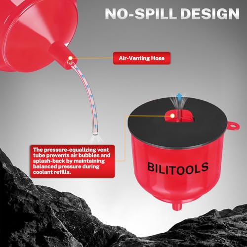 Image of BILITOOLS Coolant Funnel Kit, Automotive Radiator Coolant Filling Tool | No-Spill Universal Radiator Cooling System Bleeding Burping Tool Kit with Vent Tube
