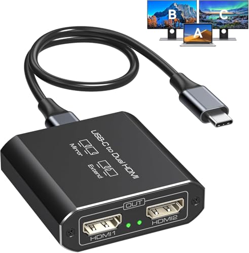 JCYMELE Dual 4K@60Hz Extended Display USB C auf Dual HDMI Adapter f&uuml;r 2 Monitore Typ C Port zu HDMI Splitter 1 in 2 Out Gleichzeitig f&uuml;r Laptops [macOS nur Support SST Mode]