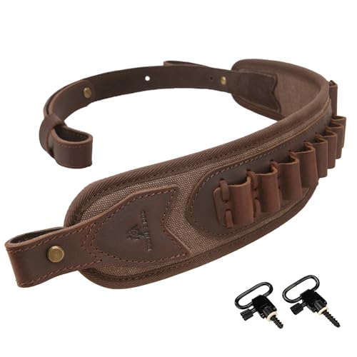 WAYNE'S DOG Canvas Leather Rifle Shell Holder Sling for 30-30 for .30-06 .30-30 .45-70 .308cal 12GA (Coffee with Swivels, 308 .30-06 .45-70)