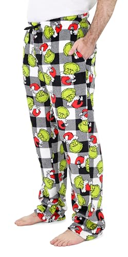 Dr. Seuss Grinch Pajamas, Fluffy Grinch Pajama Pants for Men & Women, Buffalo Plaid Grinch Fleece Pants for Adults, S-XL2