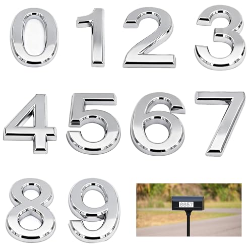 Dtoterul Hausnummer Selbstklebend 10 Stück Hausnummernschild Nummer 0 Bis 9 3D Türnummer hausnummer Silber Hausnummer Mailbox Türnummern Aufkleber Bis 9 für Briefkasten Wohnungsraum Büro