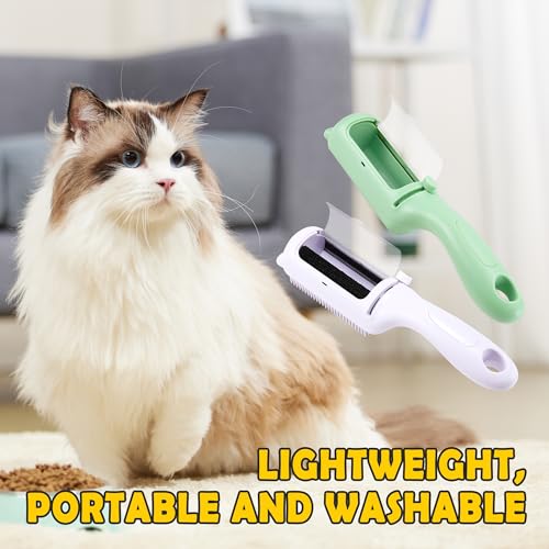 Image of 2 Pcs Cat and Dog Grooming Brush for Short Hair Pets, Shedding Brush for Indoor Cats, Dogs, Rabbits (Pale Purple)