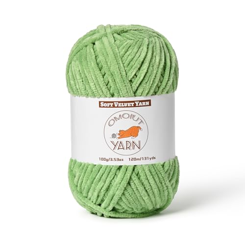Image of Fluffy Velvet Yarn for Crocheting, Chunky Chenille Baby Blanket Yarn for Crocheting, Soft Fuzzy Puzzle Yarn for Knitting, 100g /3.53oz Bulky Thick Amigurumi Crochet Yarn（Avocado Green）