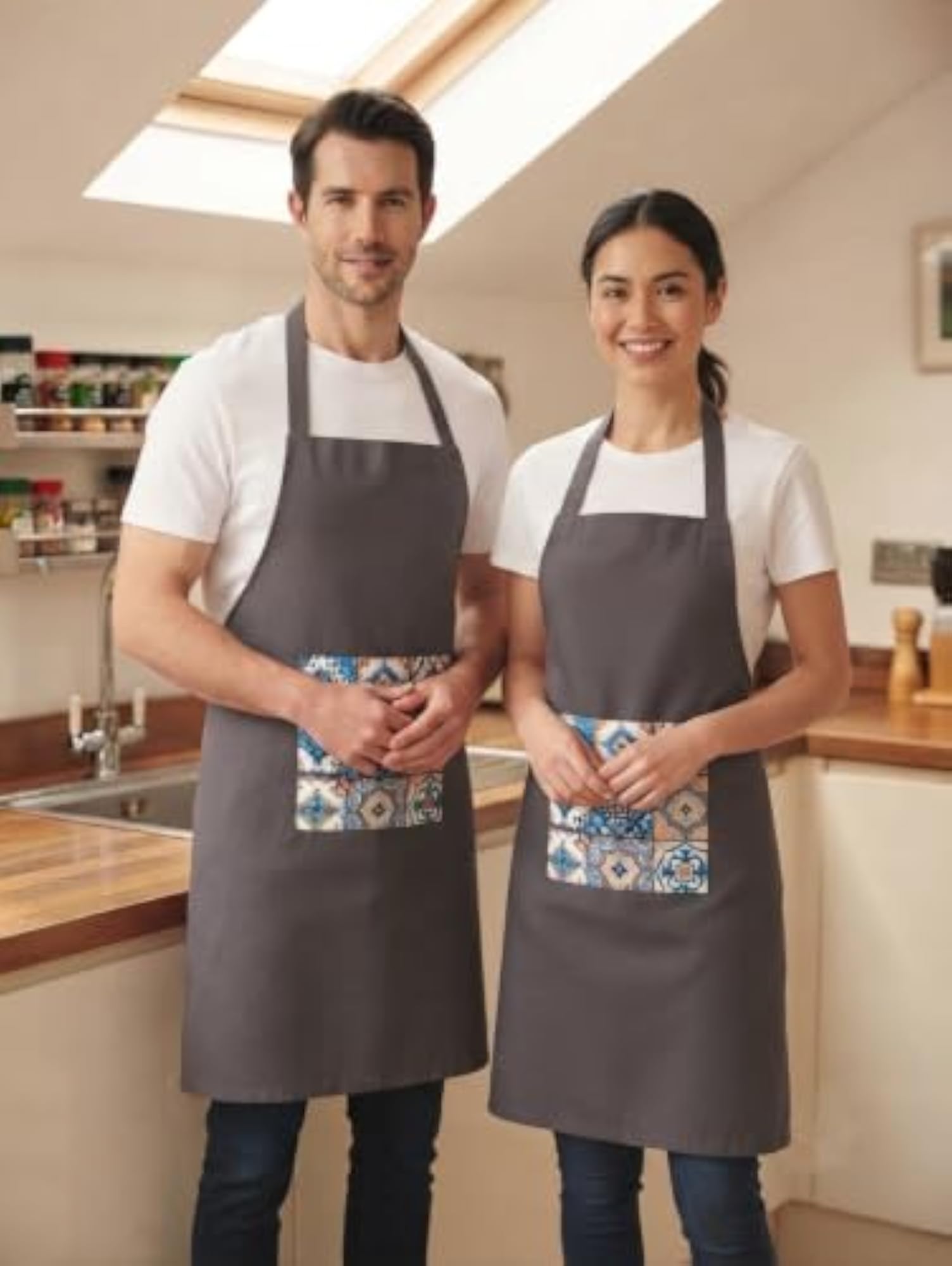 Cotton Waterproof Kitchen Apron with Pocket, Pack OF 2, Dark Grey