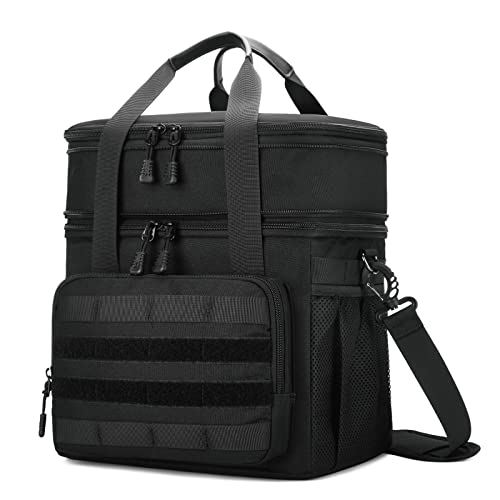 Hshrich Tactical Lunch Box For Men, Double Deck Expandable Insulated Lunch Bag, Durable Waterproof Leakproof Cooler Bag For Adults Work, Outdoor, Picnic, Camping, 15L, Black #TOP28