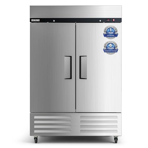 Wilprep 54 Stainless Steel Commercial Refrigerator 47 cu. ft. UL Certified Double-Door Cabinet Refrigerator Swing Door Commercial Fridge with 8 Adjustable Shelves for Restaurant Bar Kitchen