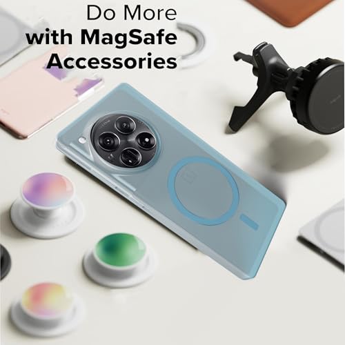 Image of Back Cover for OnePlus 12 5G Frosted Translucent Hard Back | Only Compatible with Wireless Magnetic Accessories | Thin and Slim Magnetic Back Cover (Blue)