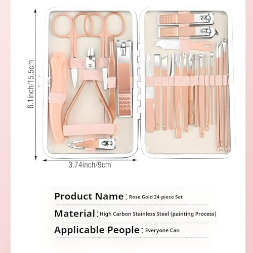ZHIGOU Professional Nail Clipper Set, Stainless Steel Manicure Pedicure Tools in Rose Gold Box, 24 Piece Beauty Set for Men Women Travel (Rose Gold) - Image 3