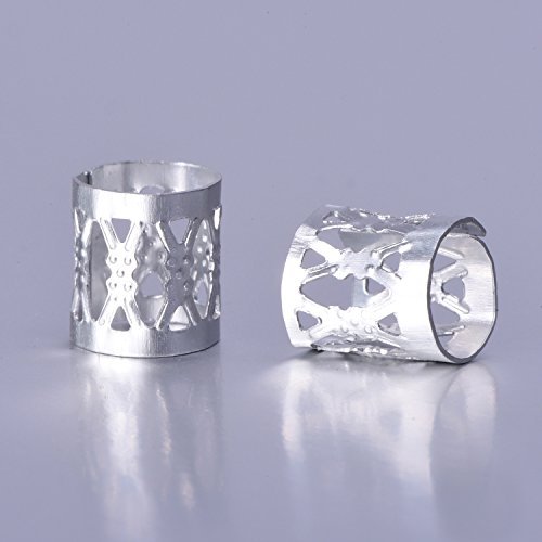 Mudder 50 Pieces Aluminum Dread Locks Adjustable Metal Cuffs Dreadlocks Beads Braiding Hair Decorations (Silver)