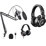 MAONO Microphone with Studio Headphone Set 192kHz/24bit Vocal Condenser Cardioid Podcast Mic Compatible with Mac and Windows, YouTube, Gaming, Live Streaming, Voice-Over