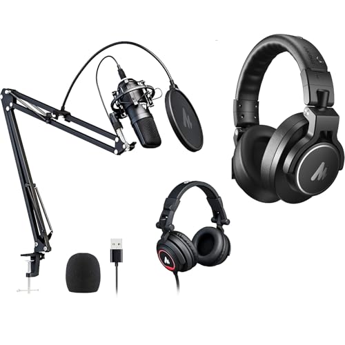 MAONO Microphone with Studio Headphone Set 192kHz/24bit Vocal Condenser Cardioid Podcast Mic Compatible with Mac and Windows, YouTube, Gaming, Live Streaming, Voice-Over