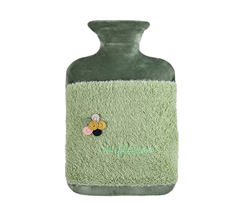 Comdourt Hot Water Bottle，With Lid Rubber Knitted，Hot Water Bag For Pain Relief Hot Compress，Hot Water Bottles For Pain Relief，Menstrual Cramp Relief，2L Hot Water Bag For Hot And Cold Compress (Green) #TOP1