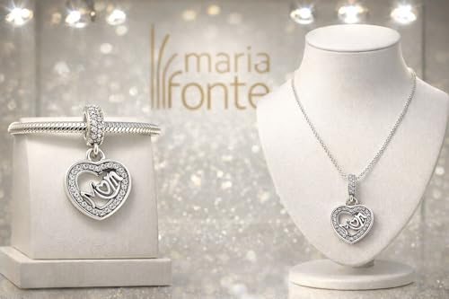 Charm de plata 925 corazón Mama compatible con pulseras y collares de moda 7