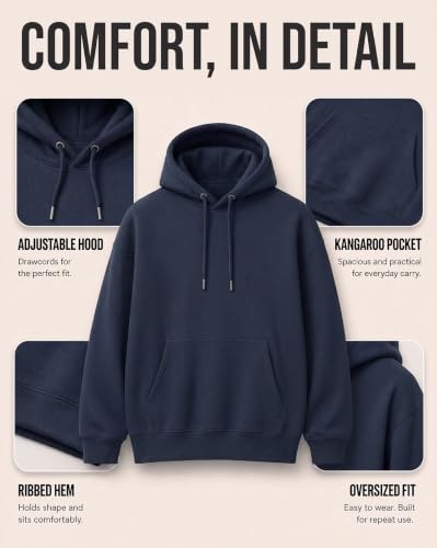 Image of Nobero Heavy Duty Oversized Solid Hoodie for Men | Hoodies for Men | Oversized Fit | Solid Colour | Thick Fleece Fabric | Drawstring Hood