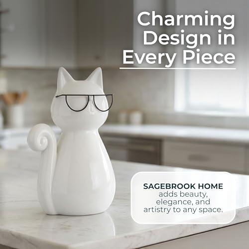Estatua de Gato Blanco con Gafas de 7 pulgadas miniatura 6