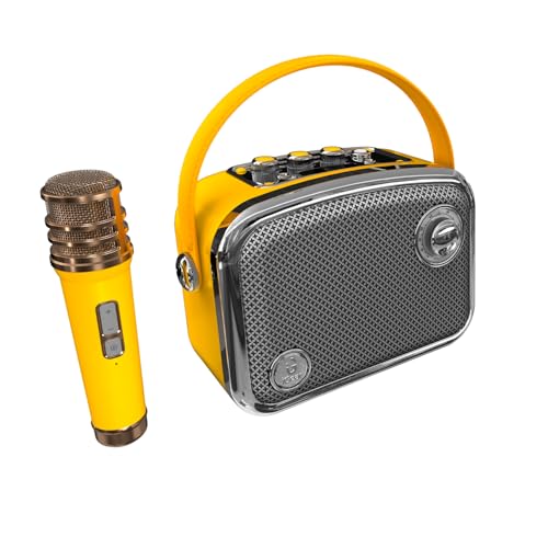 Image of iGear Classic Retro Bluetooth Speaker with Wireless Mic | 50W Powerful Sound, 2500mAh Battery, Bluetooth 5.3, MP3 Player, AUX | Portable Karaoke Speaker for Home, Parties | Yellow | 1 Year Warranty