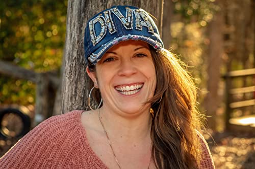 Popfizzy Bling Hat for Women and Girls, Fun Rhinestone Baseball Cap, Bejeweled Distressed Denim Hat, Bling Gifts for Women