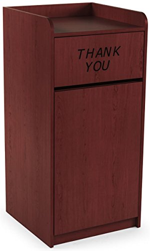 Displays2Go 36 Gallon Commercial Waste Bin, Top Tray Holder, Swinging Door, Graphic, Melamine