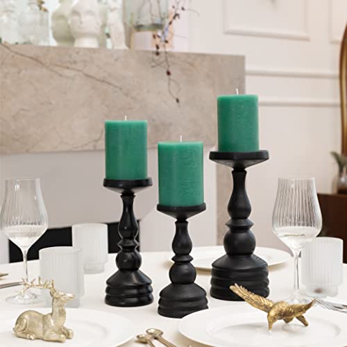 Candwax 3X4 Pillar Candles Set Of 3 - Decorative Rustic Candles Unscented And No Drip Candles - Ideal As Large Candles For Home Interior - Green Candles #TOP3