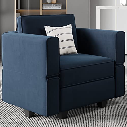 Belffin Modular Sectional Arm Accent Chair with Storage Seat Velvet Armchair Single Sofa Club Chair Blue Armchair Blue