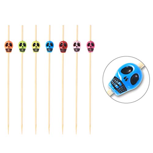 200 Pieces Skull Picks Skull Toothpicks Cocktail Picks For Drinks 4.7 Inch Skewers Sticks Fancy Sandwich Appetizer Bamboo Skewers For Wedding Birthday Party Decorations (Rainbow Color) #TOP4