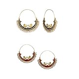 Efulgenz Indian Bollywood Crystal Pearl Half Moon Inspired Big Hoop Dangle Earrings Jewelry (Combo...