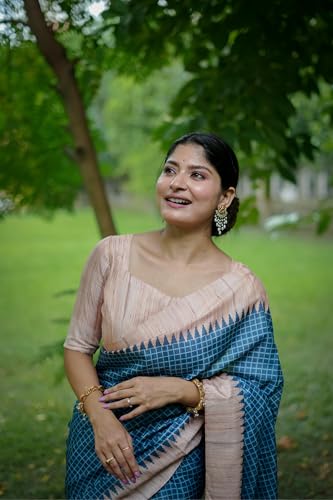 Image of SATIKA VASTRAM Tussar Silk Saree Solid Design Pure Soft Thread Weaving Contrast Border And Rich Pallu With Blouse Piece