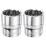 QUARKZMAN 2 Stück 12-Punkt-Steckschlüssel 1/2' Antrieb 30mm tief 45# Stahl Metrische Flachsteckschlüssel Polierte verchromte Vierkant für Autoreparatur mechanische Wartung Heimgebrauch