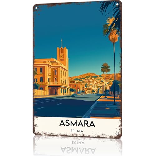 Mur Étain Panneau Asmara Vintage Érythrée Affiche Décorative Tin Signs Rétro Metal Sign Pour Chambre Café Restaurant 20X30CM