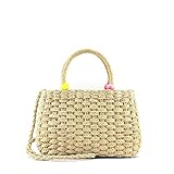 Bolso rafia MODELISA - Bolso Capazo Rafia Paja Pequeño Mano Y Hombro Verano Cremallera Mujer (Beige)