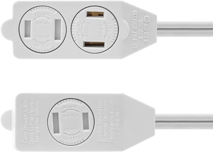 9Ft. 3-Outlet 2 Prong Extension Cord with Foot Switch Power Tab (2-Pack, White)
