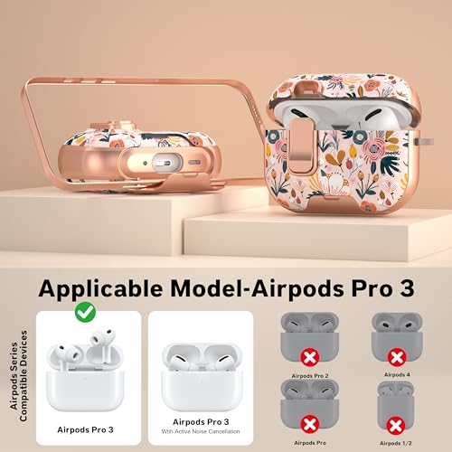 Image of for Apple AirPods Pro 3 Case 2025 with Safety Lock & Foldable Phone Stand | Double Drop Protection,Two-Piece Design, Airpod Pro 3 Case with Keychain & Cleaner Kit, Support Wireless Charging, Floral