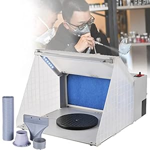 Airbrush spuitcabine kit, draagbare verfcabine, met draaitafel Krachtige ventilator 3-zijdige verlichting, opvouwbaar en gemakkelijk mee te nemen, voor model, knutselen, nagels, taart, T-shirt