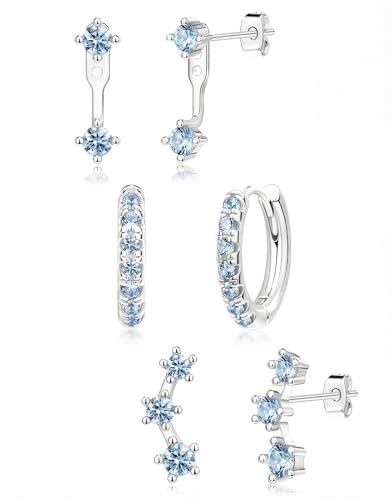 Silver Blue Earrings for Women Navy December Birthstone Jewerly Set Blue Jacket Huggie Earring Stack for Multiple Piercing