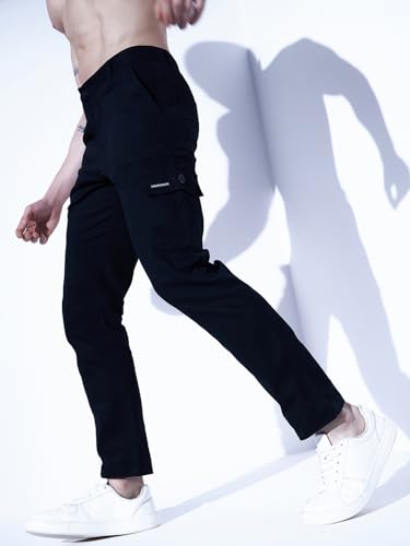 Image of Hubberholme Men's Regular Fit Cotton Trousers with Patch Pockets, Ankle Length Button Closure Cargo Chinos