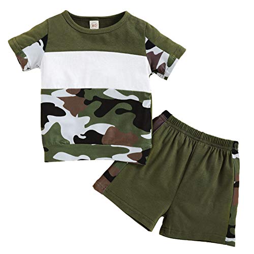 Baby Boy Summer Outfits Toddler Boy Camouflage Shirt Shorts 2Pcs Clothes(Green, 4-5 T)