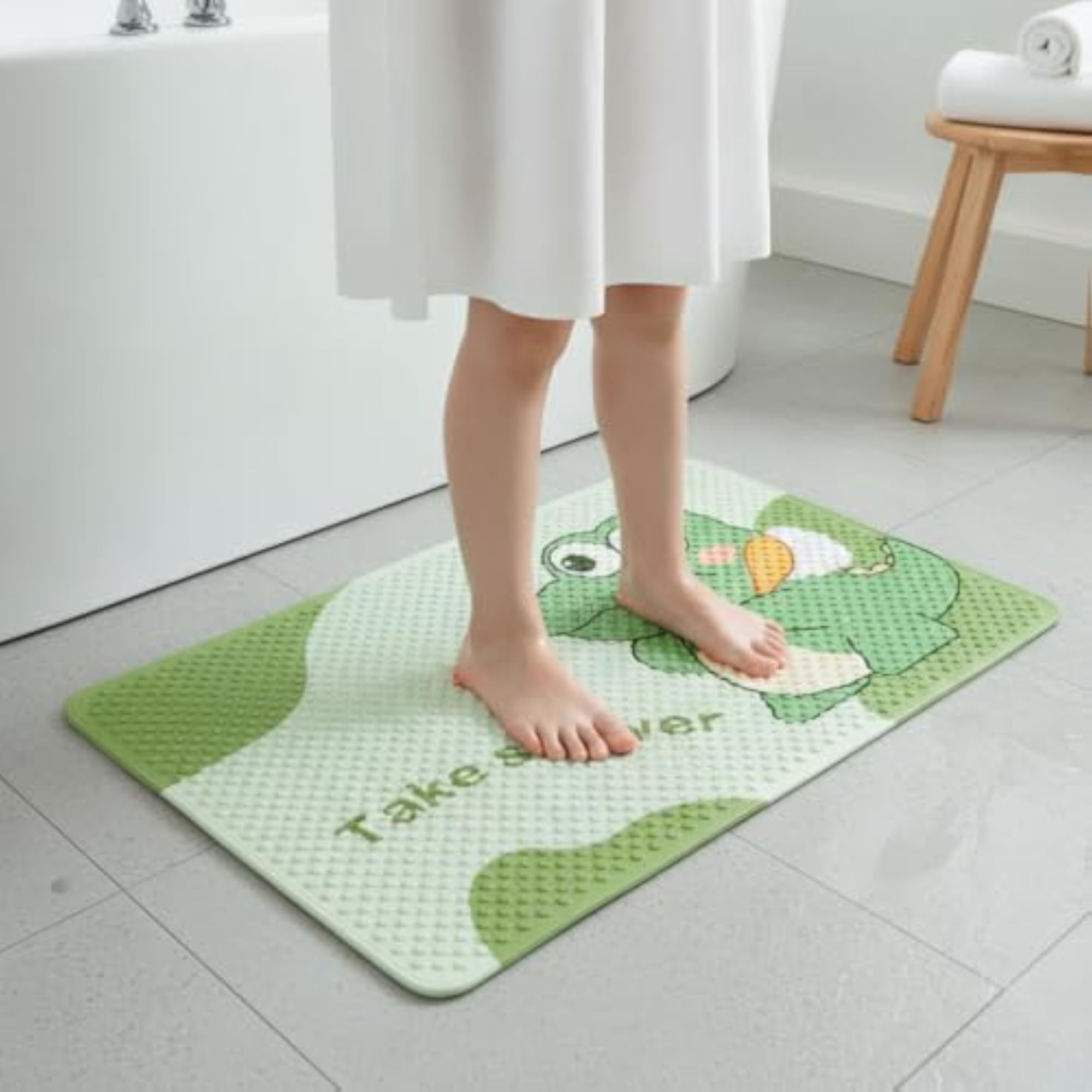 Cartoon Non-Slip Bath Mat for Shower, Pink Bunny