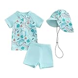 YAGATA Kinder Jungen Badeanzug Bademode Jungen Uv-Schutz Bade-Set Dinosaurier Badeshorts Badebekleidung Hellblauer Haie 3-4 Jahre
