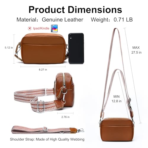 Image of Small Crossbody Bags for Women Genuine Leather, Guitar Strap Shoulder Handbag Purse Camera Bag with Rfid Card Slots, brown