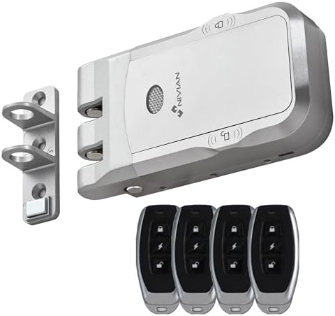 Nivian Cerrojo Invisible Electrónico Inalámbrico – Cerradura Antivandálica por Radiofrecuencia con Mandos a Distancia, Doble Motor, Apertura y cierre desde Interior y Exterior (Sin App)