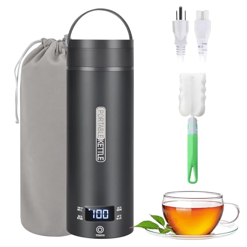 Souvik Hervidor de Agua Eléctrico Portátil 500ML, Mini Hervidor de Viaje 3 en 1 con 4 Temperaturas (45-100 °C), Acero Inoxidable 316, Apagado Automático, Ideal para Café, Té y Leche – Negro