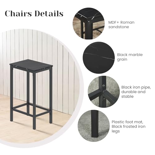 ReseeZac Bar Tisch Mit 4 Stühlen, Küche Esszimmer Set, Für Wohnzimmer Taverne, Schwarzes Marmor Muster, Tisch 100x60x90CM, Barhocker 30x40x65CM